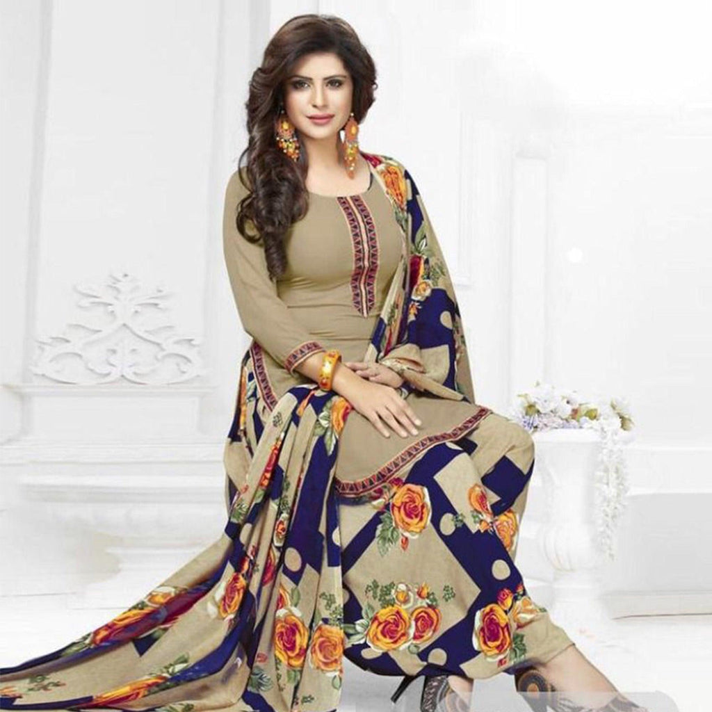 Beige Casual Wear Crepe Patiala Dress Material