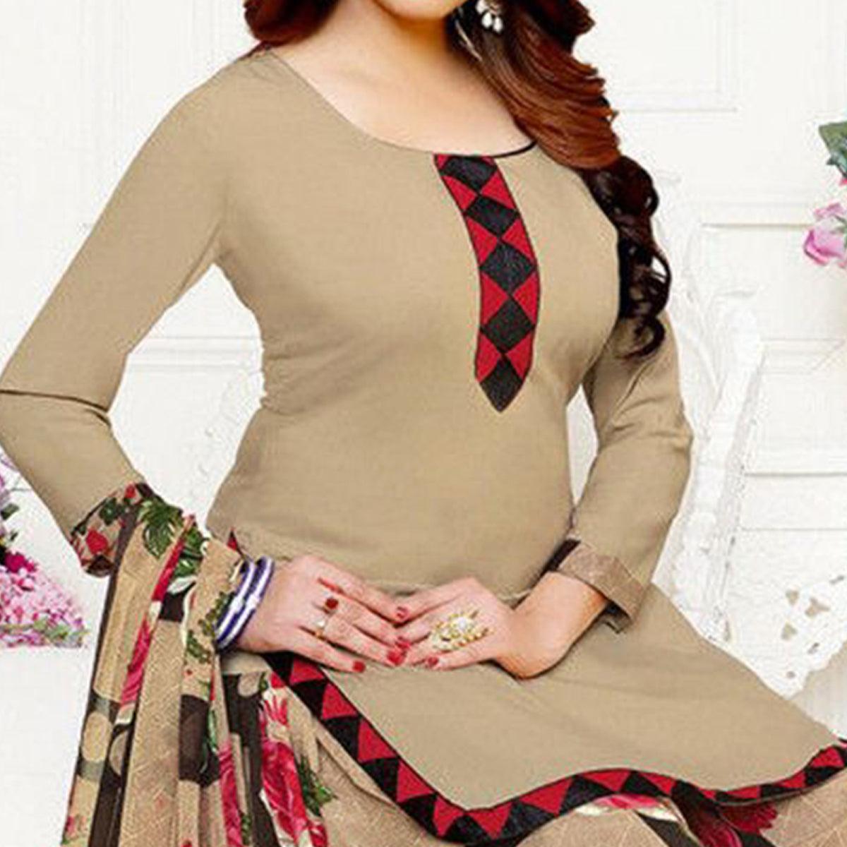 Beige Casual Wear Crepe Patiala Dress Material