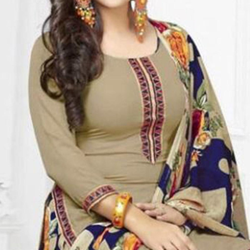 Beige Casual Wear Crepe Patiala Dress Material