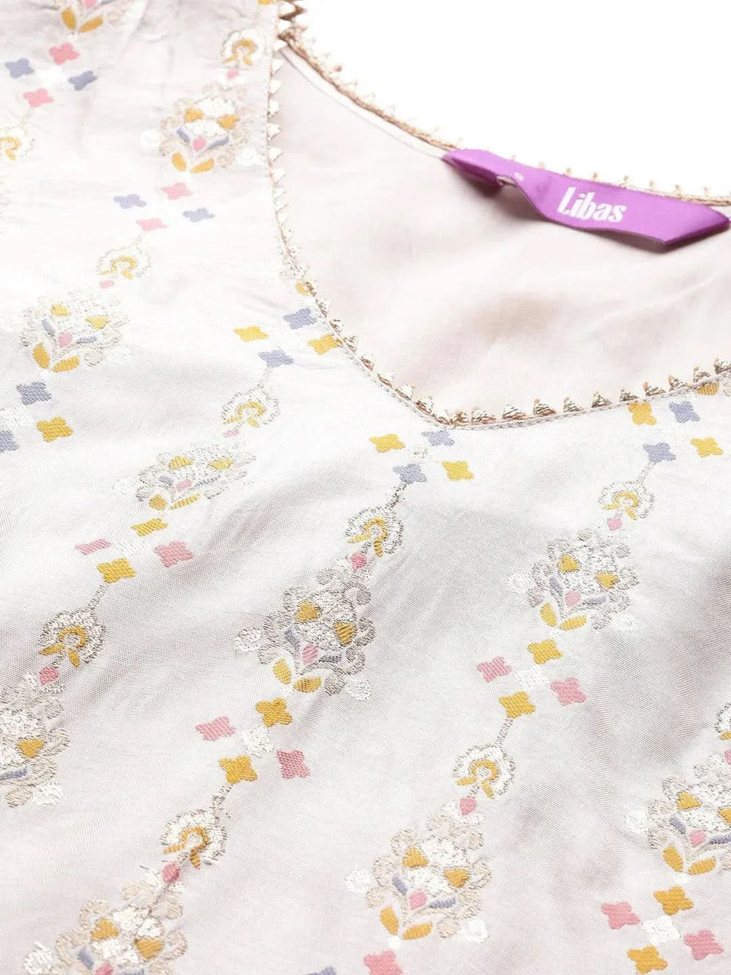 Beige Woven Design Silk Straight Kurta With Trouser & Dupatta