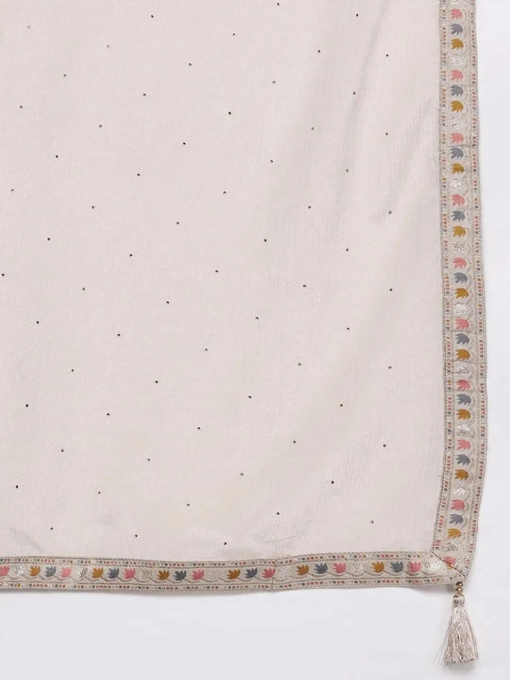 Beige Woven Design Silk Straight Kurta With Trouser & Dupatta