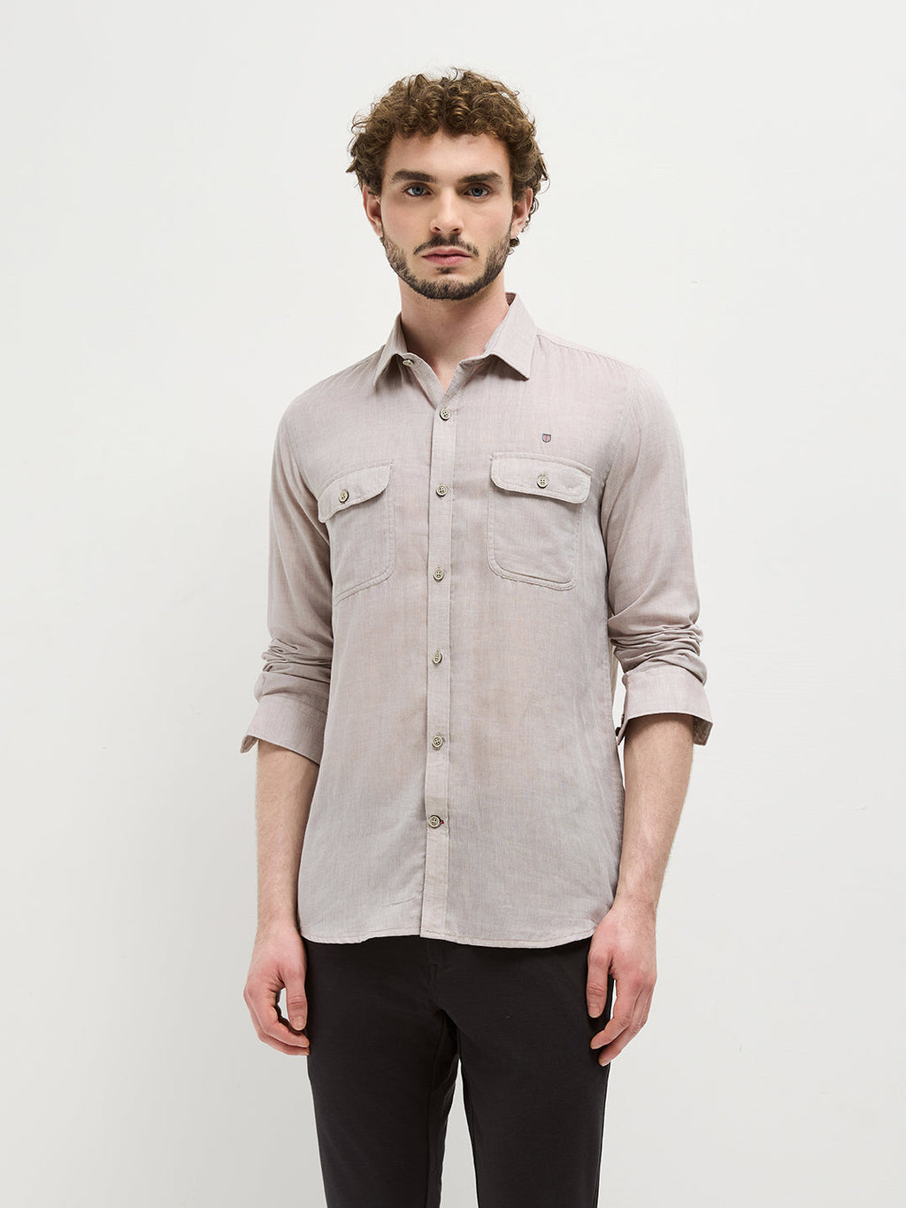 Beige Plain Casual Shirt