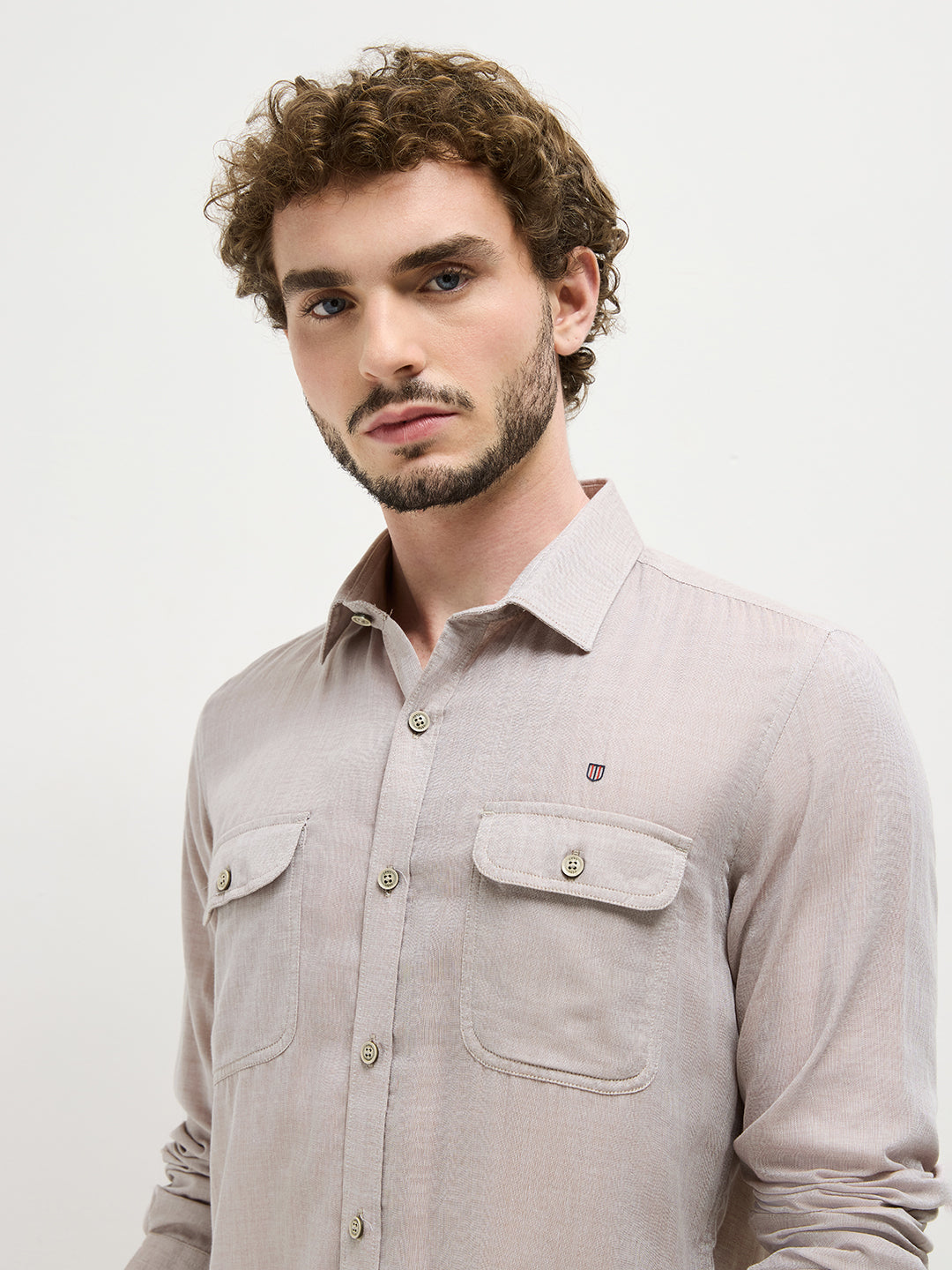 Beige Plain Casual Shirt