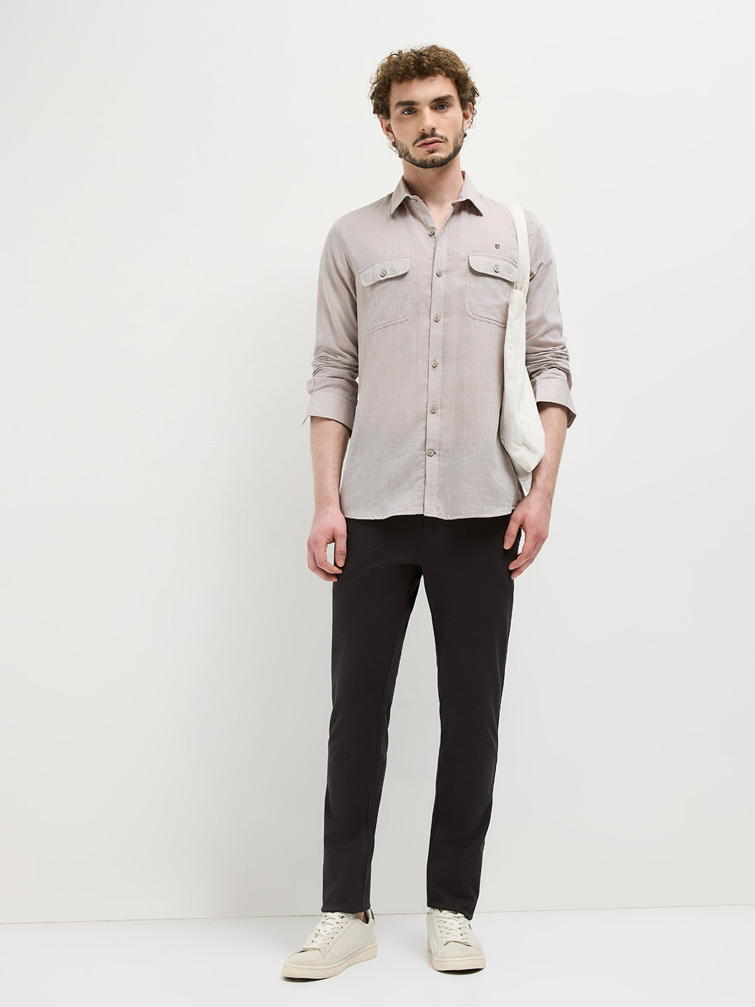 Beige Plain Casual Shirt