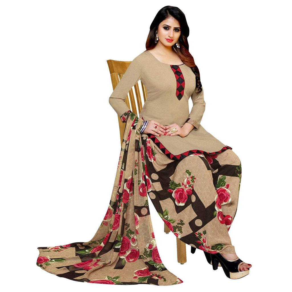 Black & Beige Casual Wear Printed Crepe Patiala Dress Material - Pack Of 2
