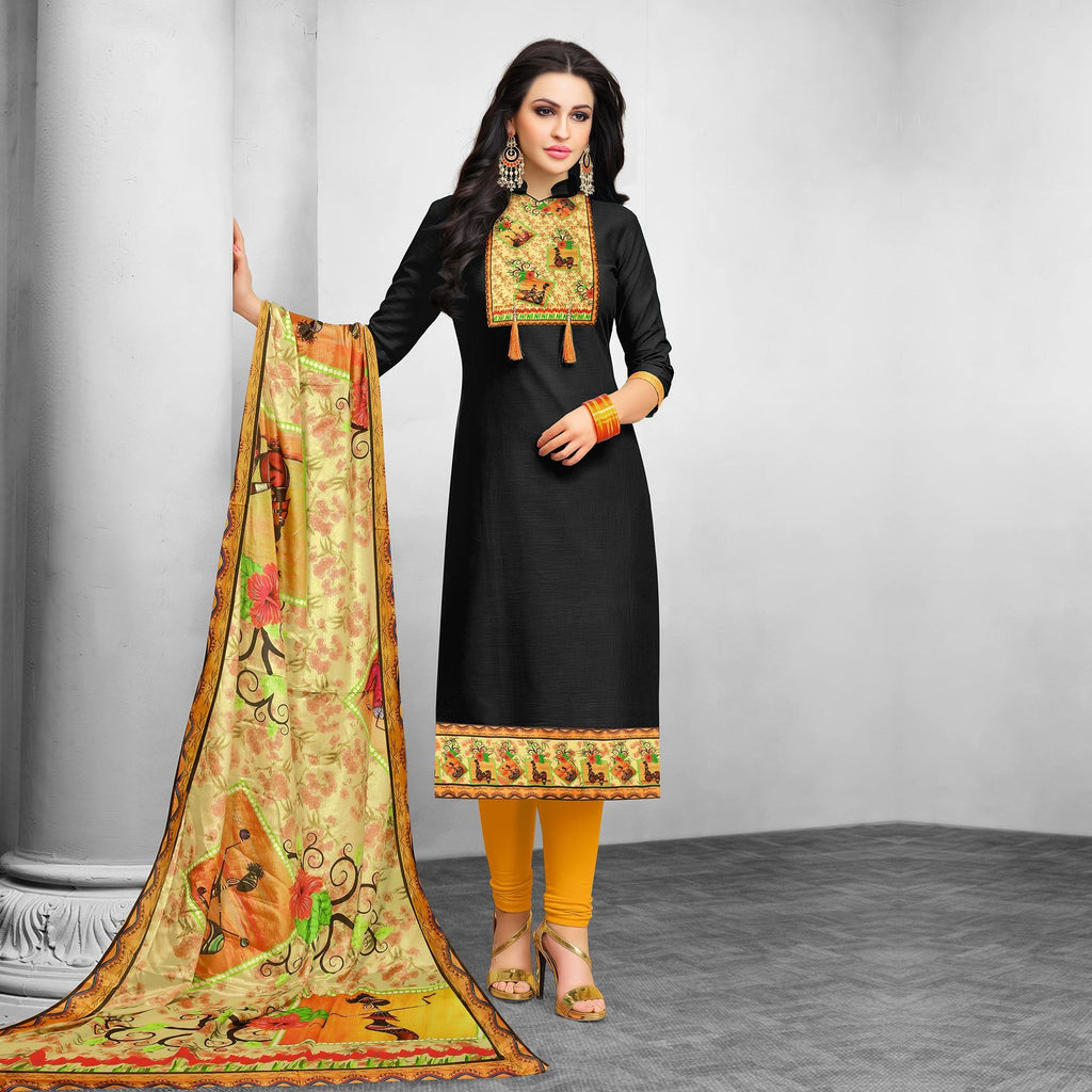 Black Casual Wear Printed Art Silk Suit