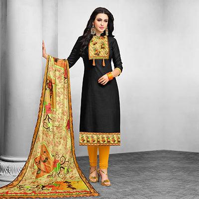 Black Casual Wear Printed Art Silk Suit