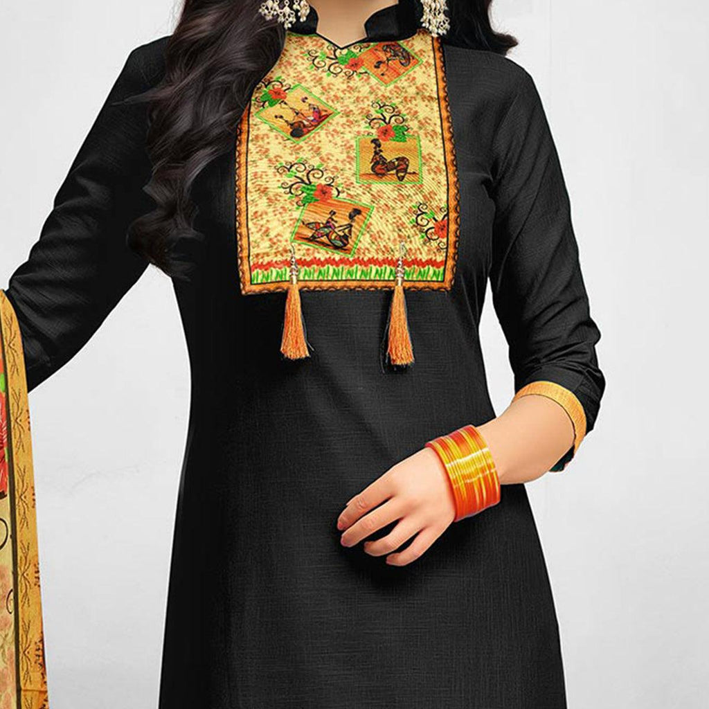 Black Casual Wear Printed Art Silk Suit