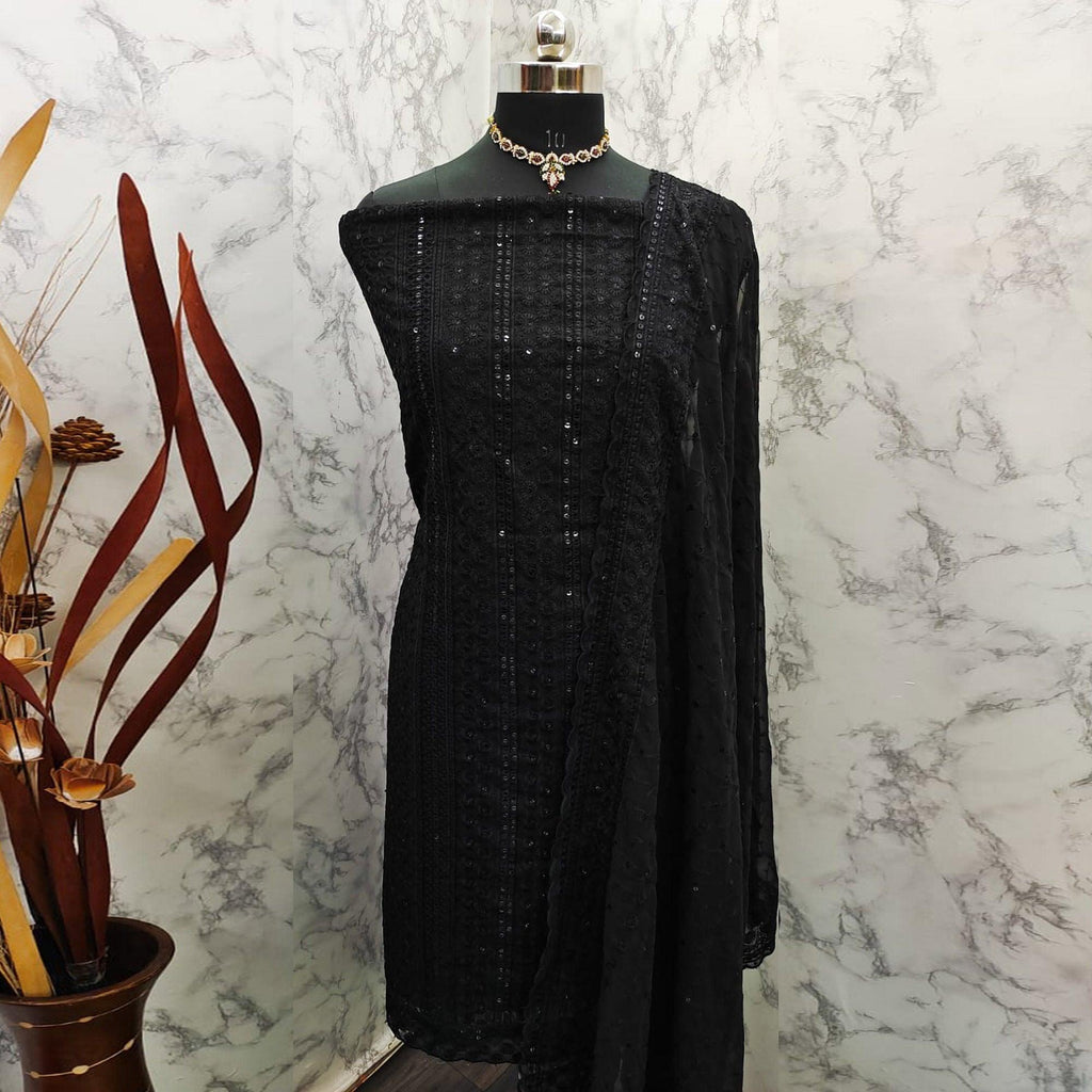 Black Festive Wear Lucknowi Embroidered Georgette Suit