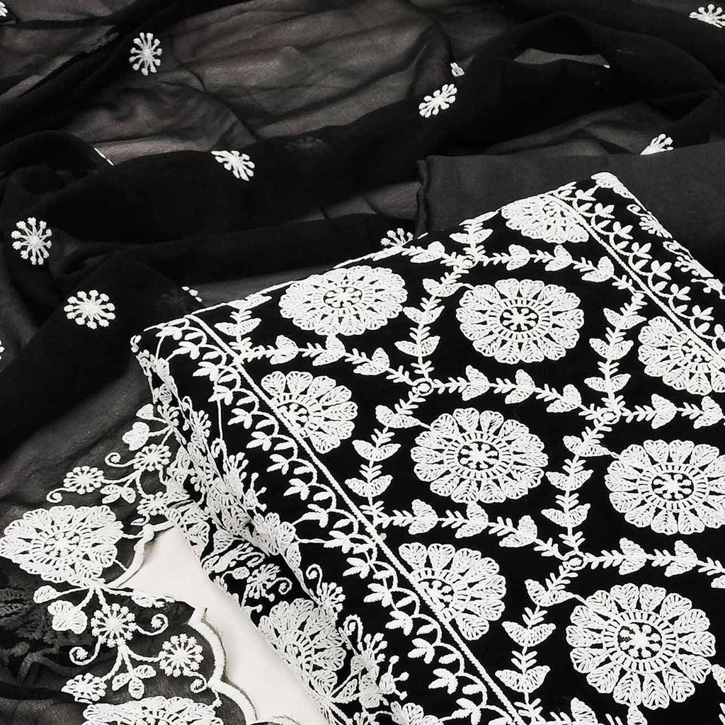 Black Floral Embroidered Georgette Dress Material