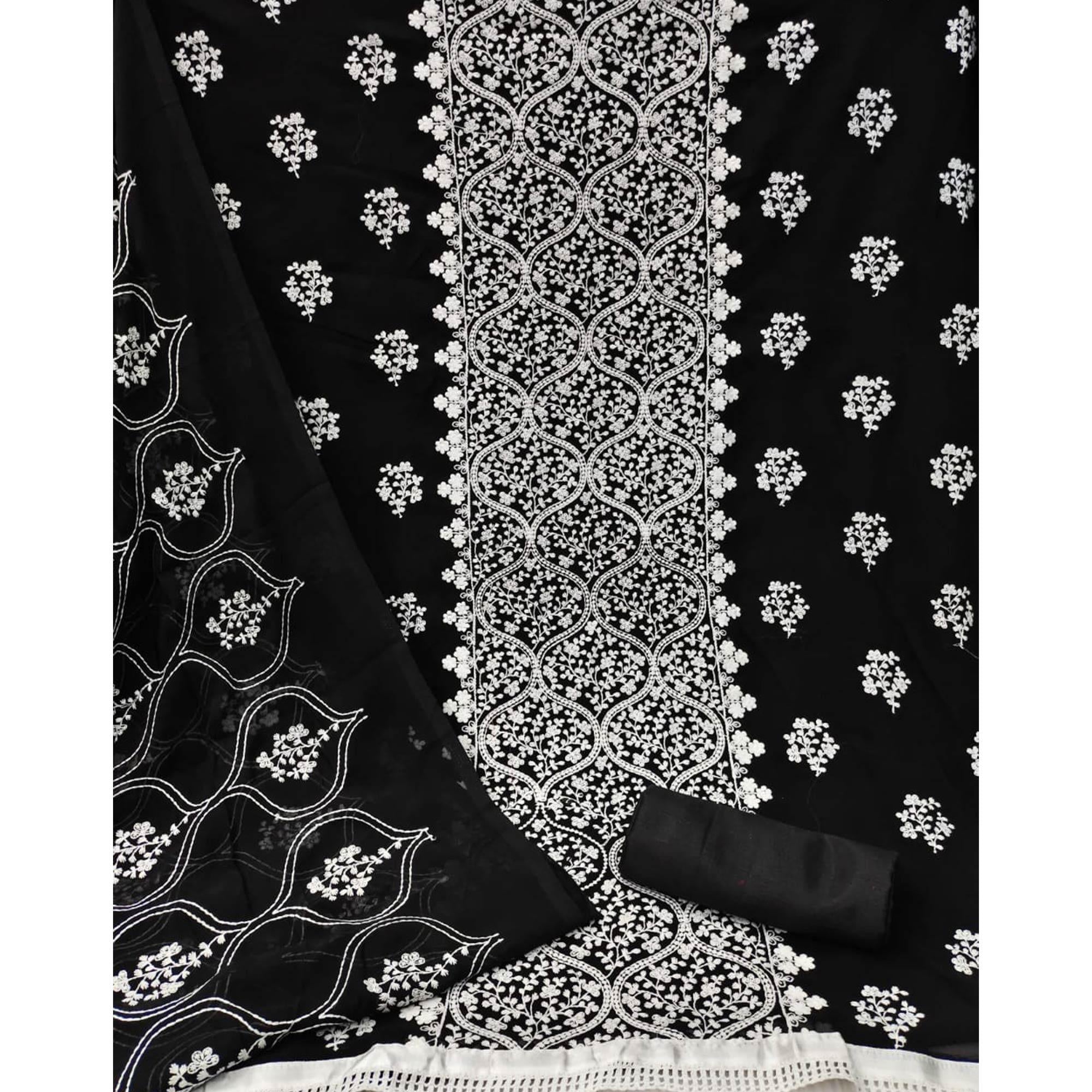 Black Floral Embroidered Georgette Dress Material