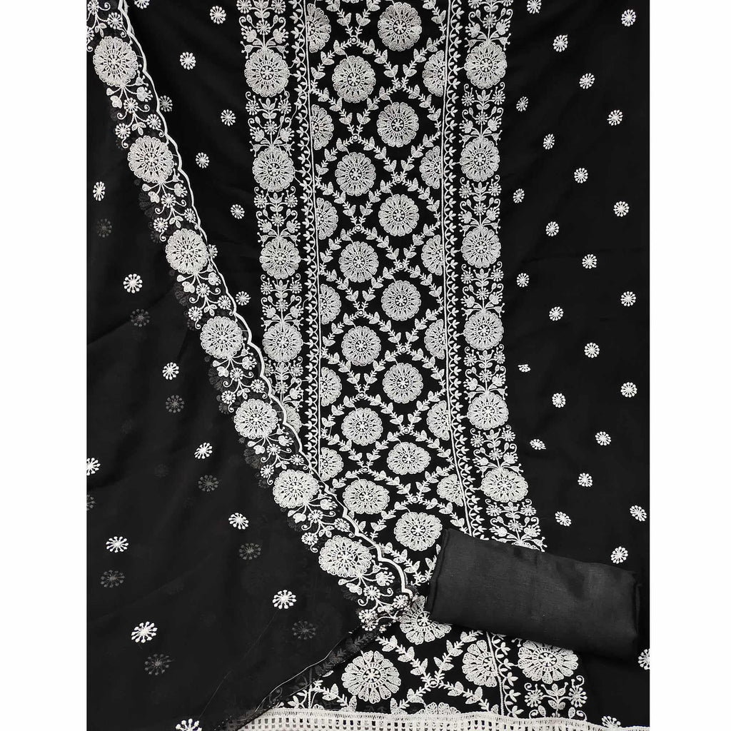 Black Floral Embroidered Georgette Dress Material