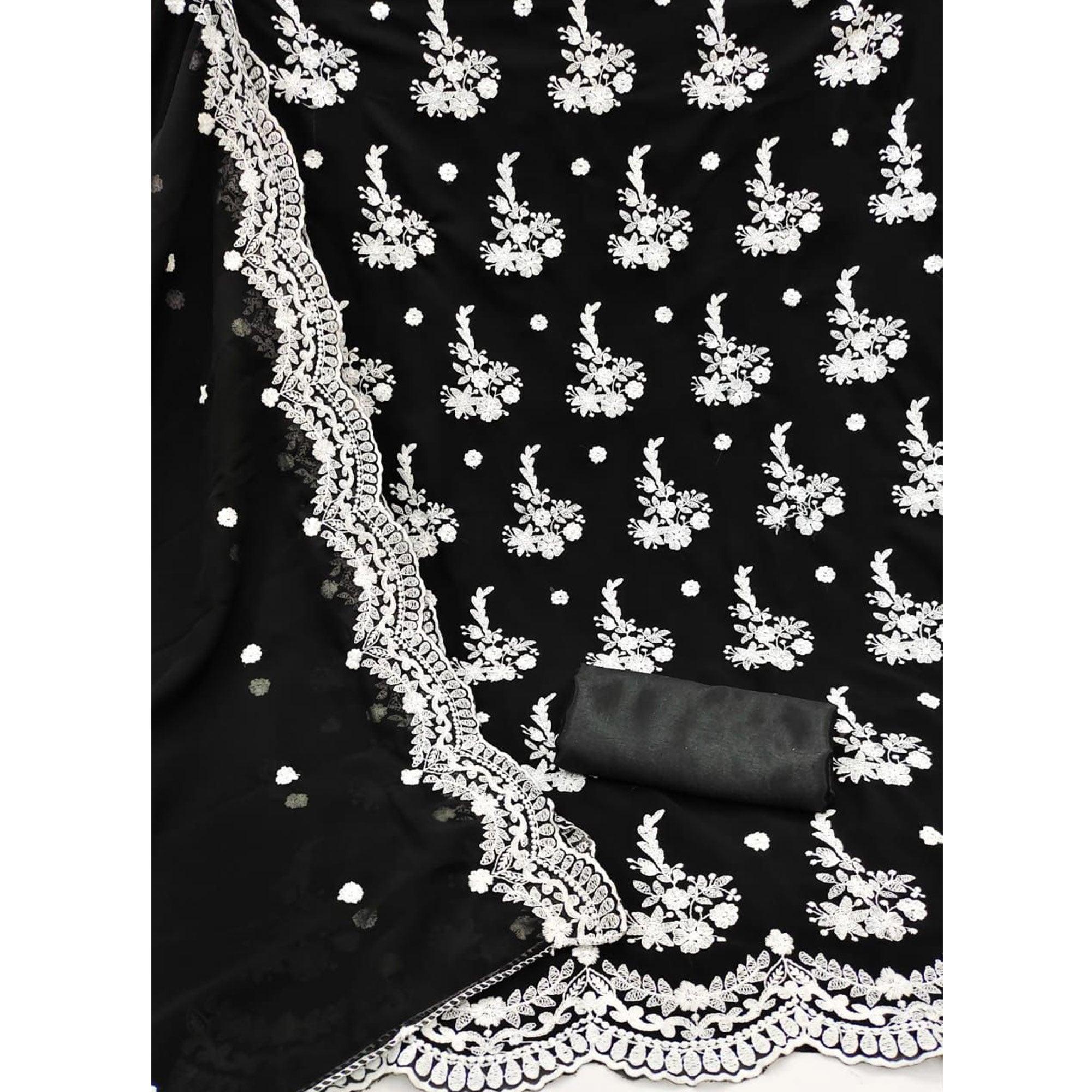 Black Floral Embroidered Georgette Dress Material