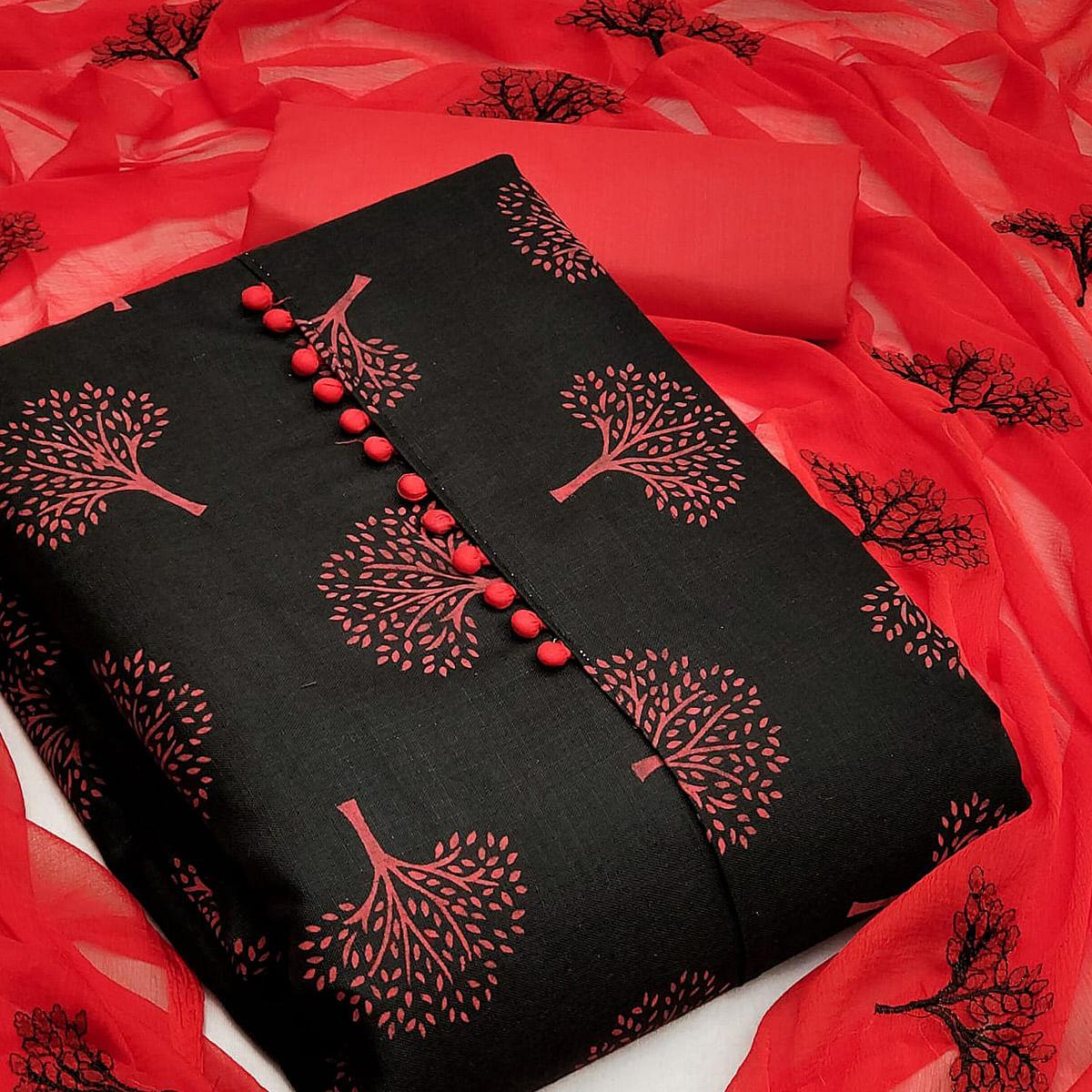 Black Printed Cotton Dress Material