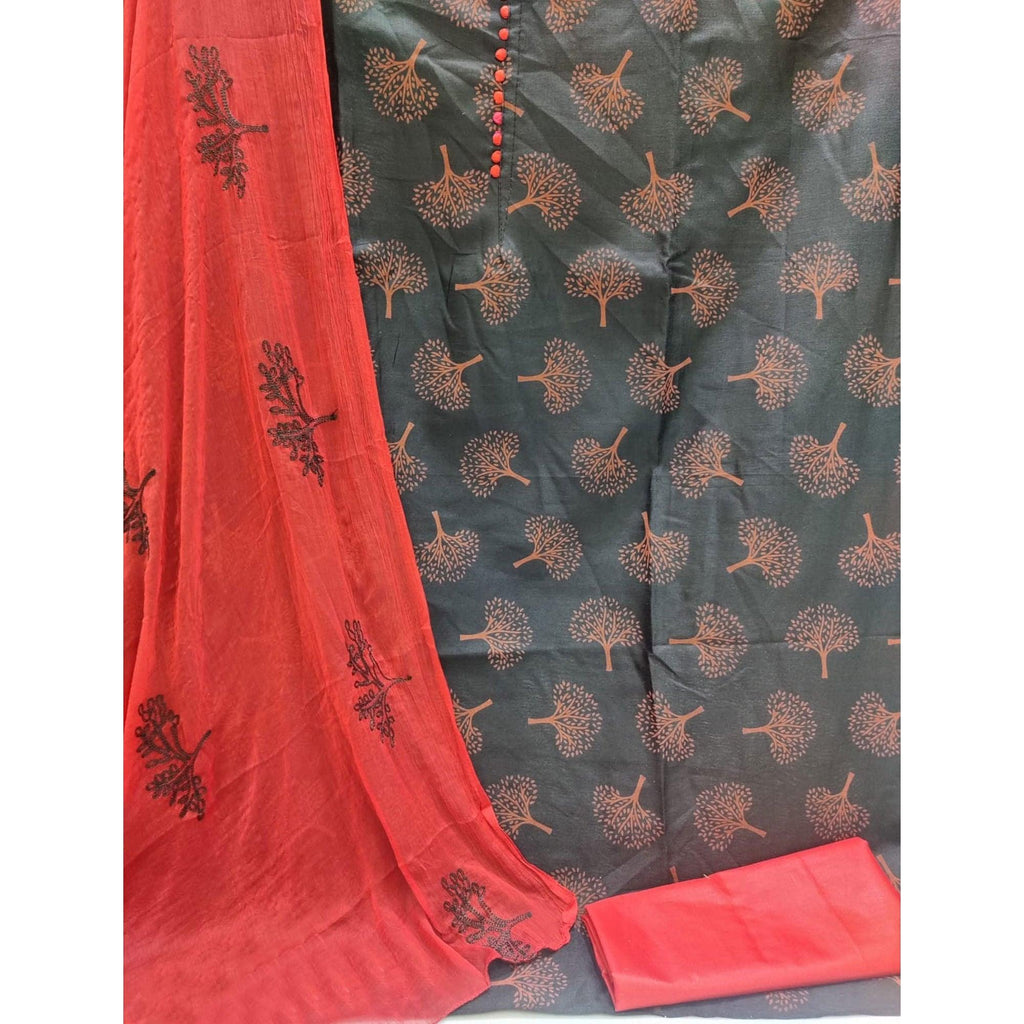 Black Printed Cotton Dress Material