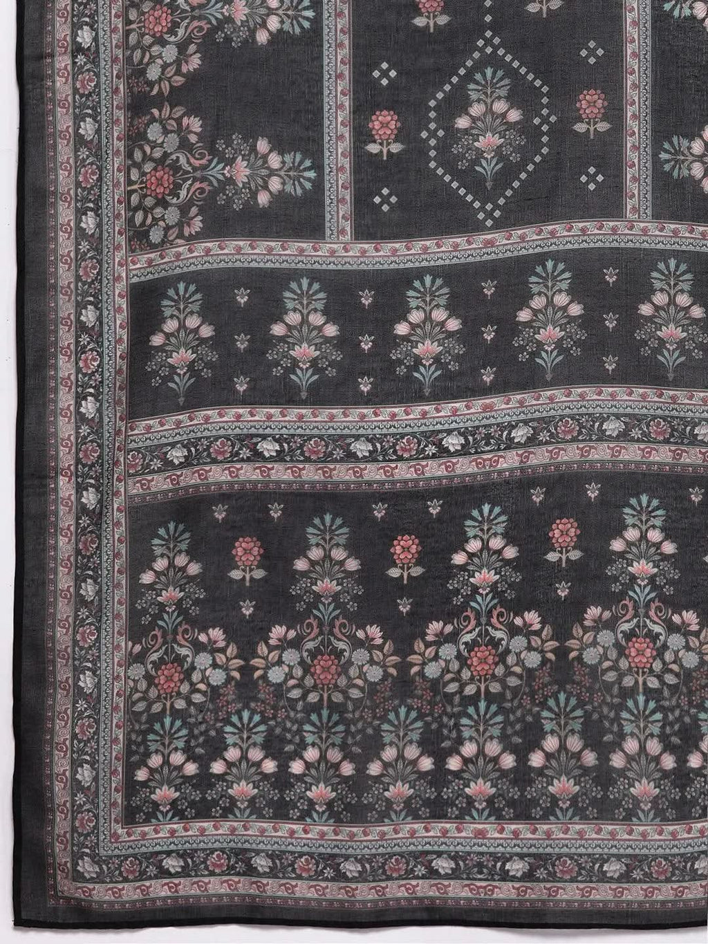 Black Printed Crepe Straight Kurta With Trousers & Dupatta