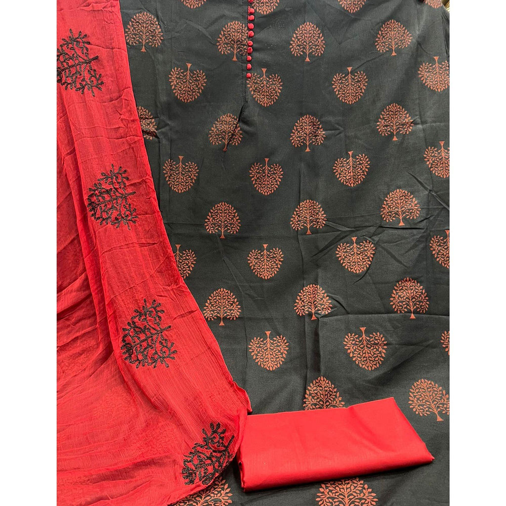 Black Printed Cotton Blend Dress Material