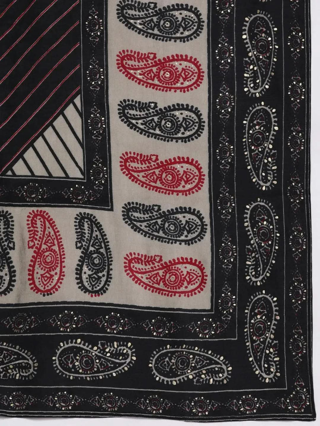 Black Printed Silk Blend Straight Kurta With Dupatta