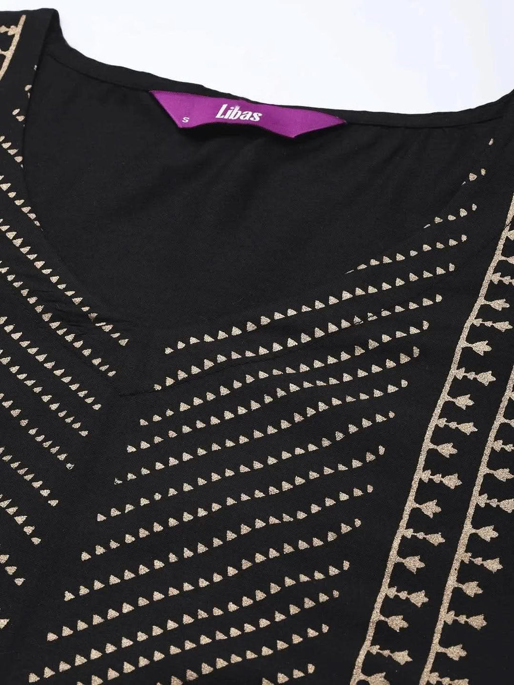 Black Printed Silk Straight Kurta - Libas