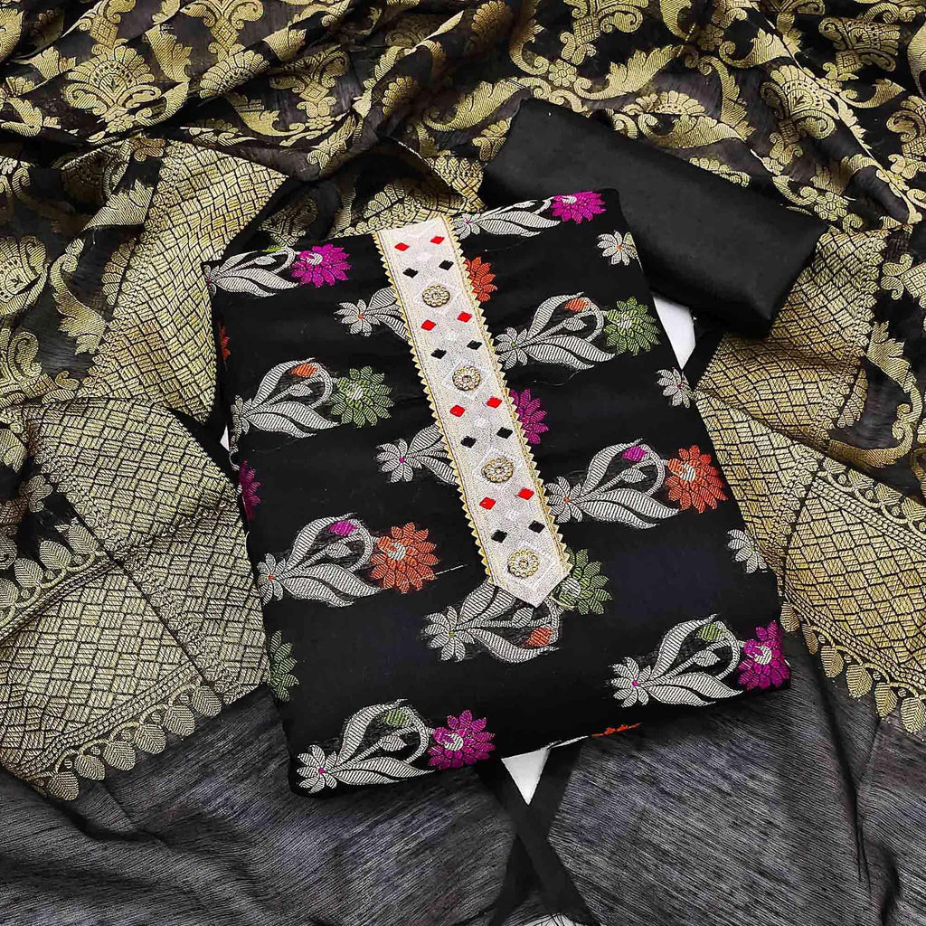 Black Woven Banarasi Dress Material