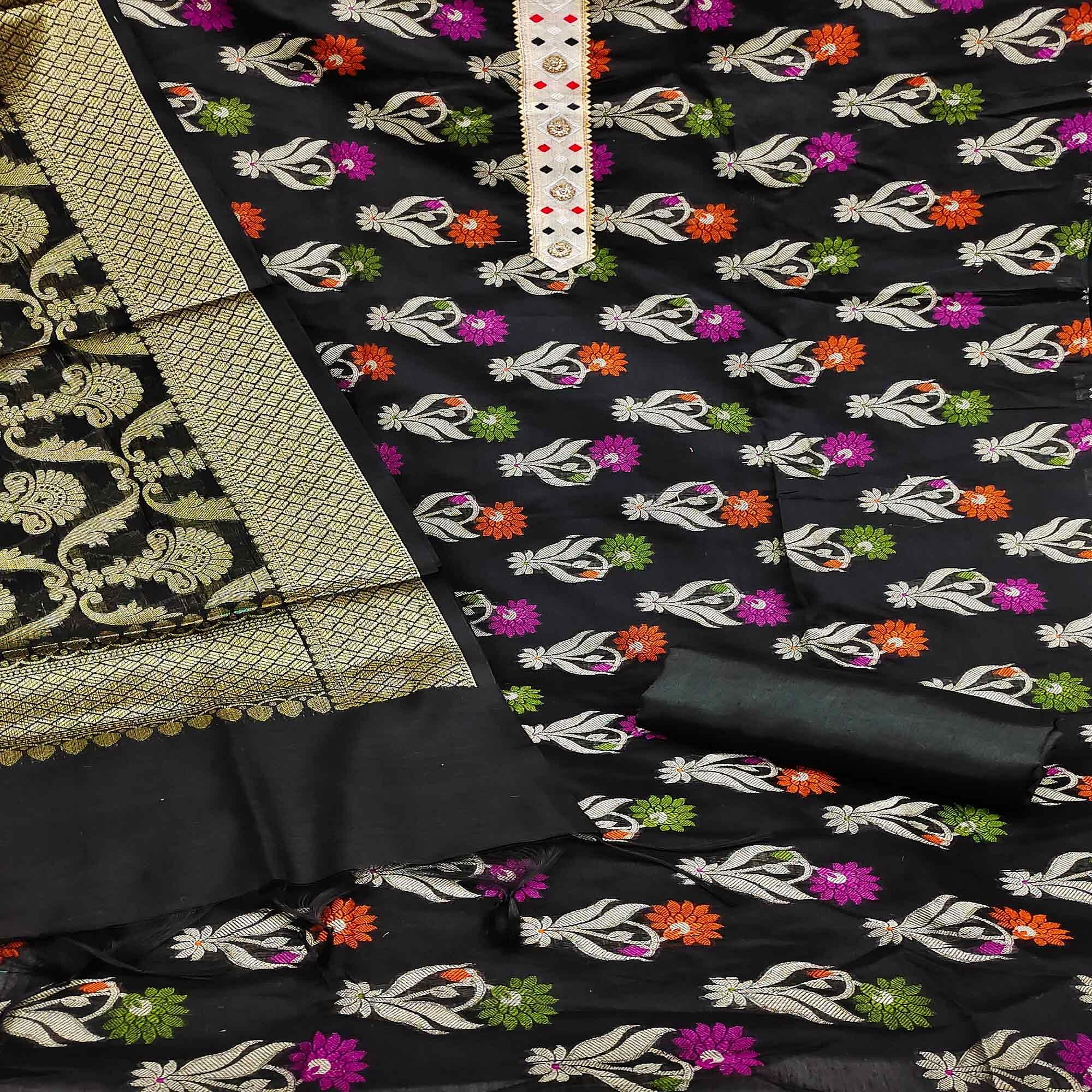 Black Woven Banarasi Dress Material