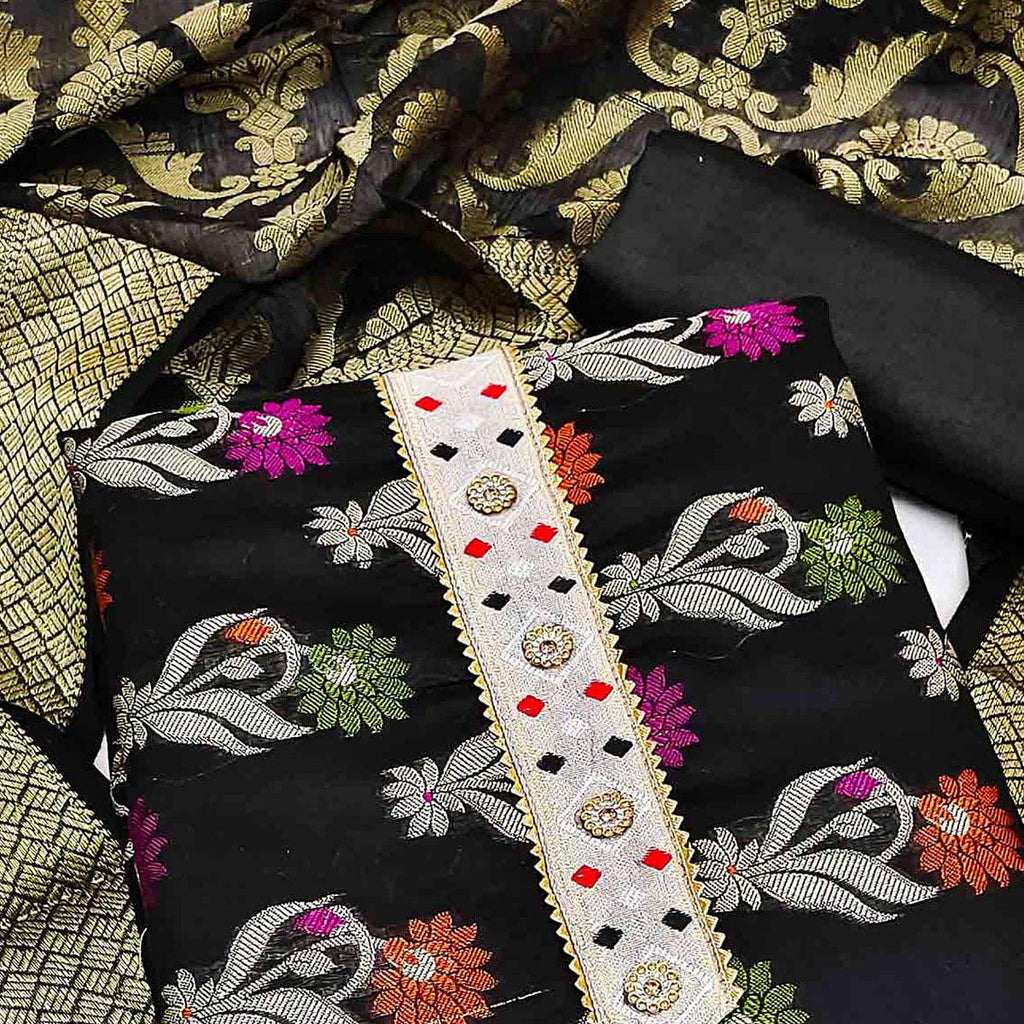 Black Woven Banarasi Dress Material