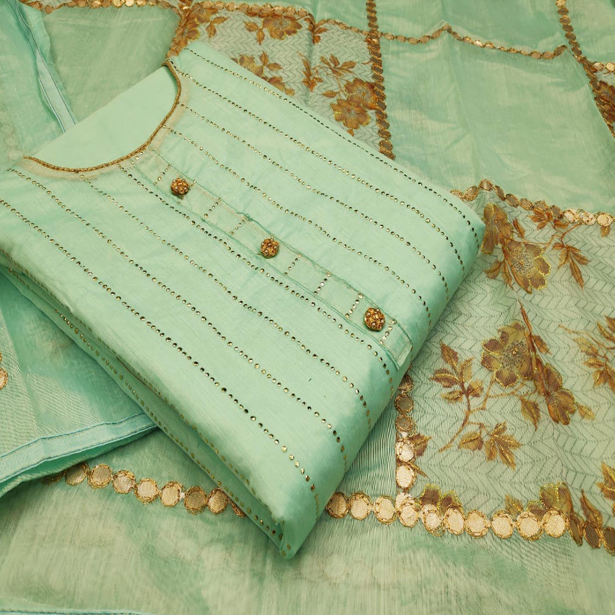 Blooming Green Colored Casual Wear Embroidered Modal Silk Dress Material