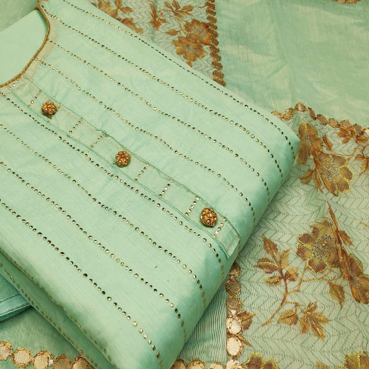 Blooming Green Colored Casual Wear Embroidered Modal Silk Dress Material