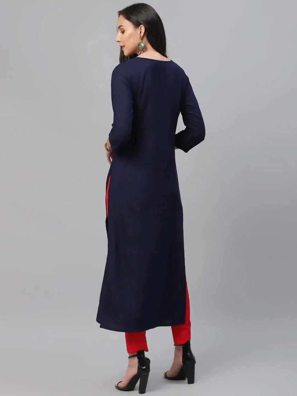 Blue Embroidered Rayon Kurta - Libas