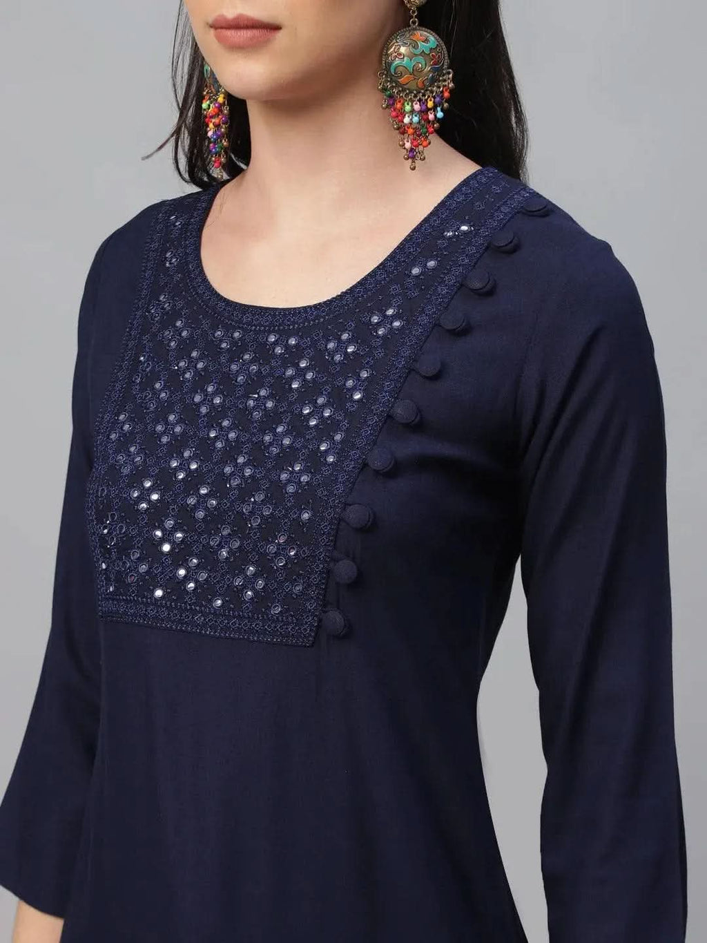 Blue Embroidered Rayon Kurta - Libas