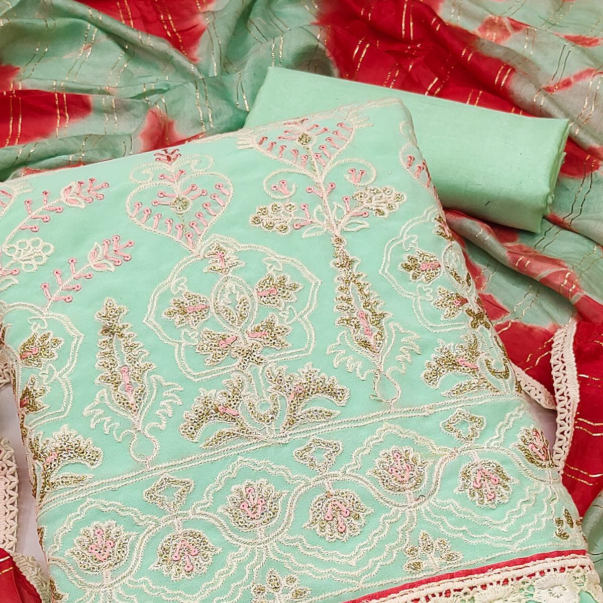 Blue Floral Embroidered Georgette Dress Material