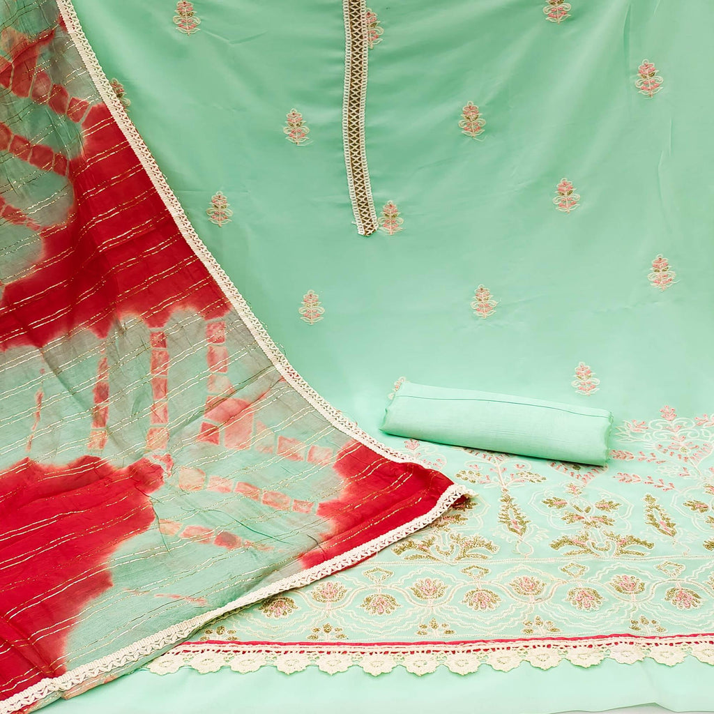 Blue Floral Embroidered Georgette Dress Material