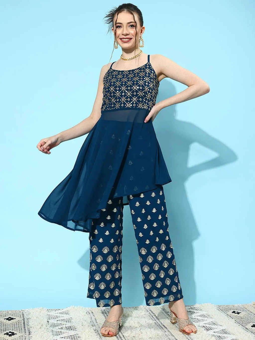 Blue Embellished Georgette Co-Ords