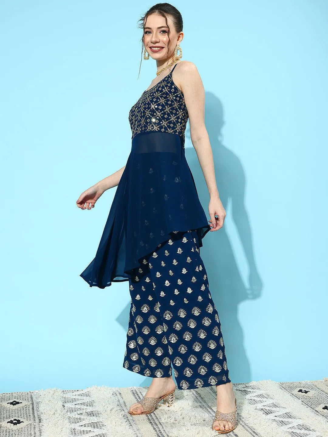 Blue Embellished Georgette Co-Ords