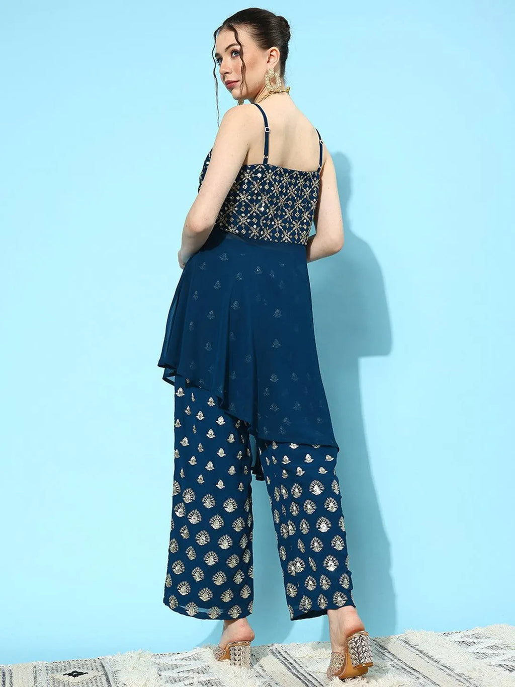 Blue Embellished Georgette Co-Ords