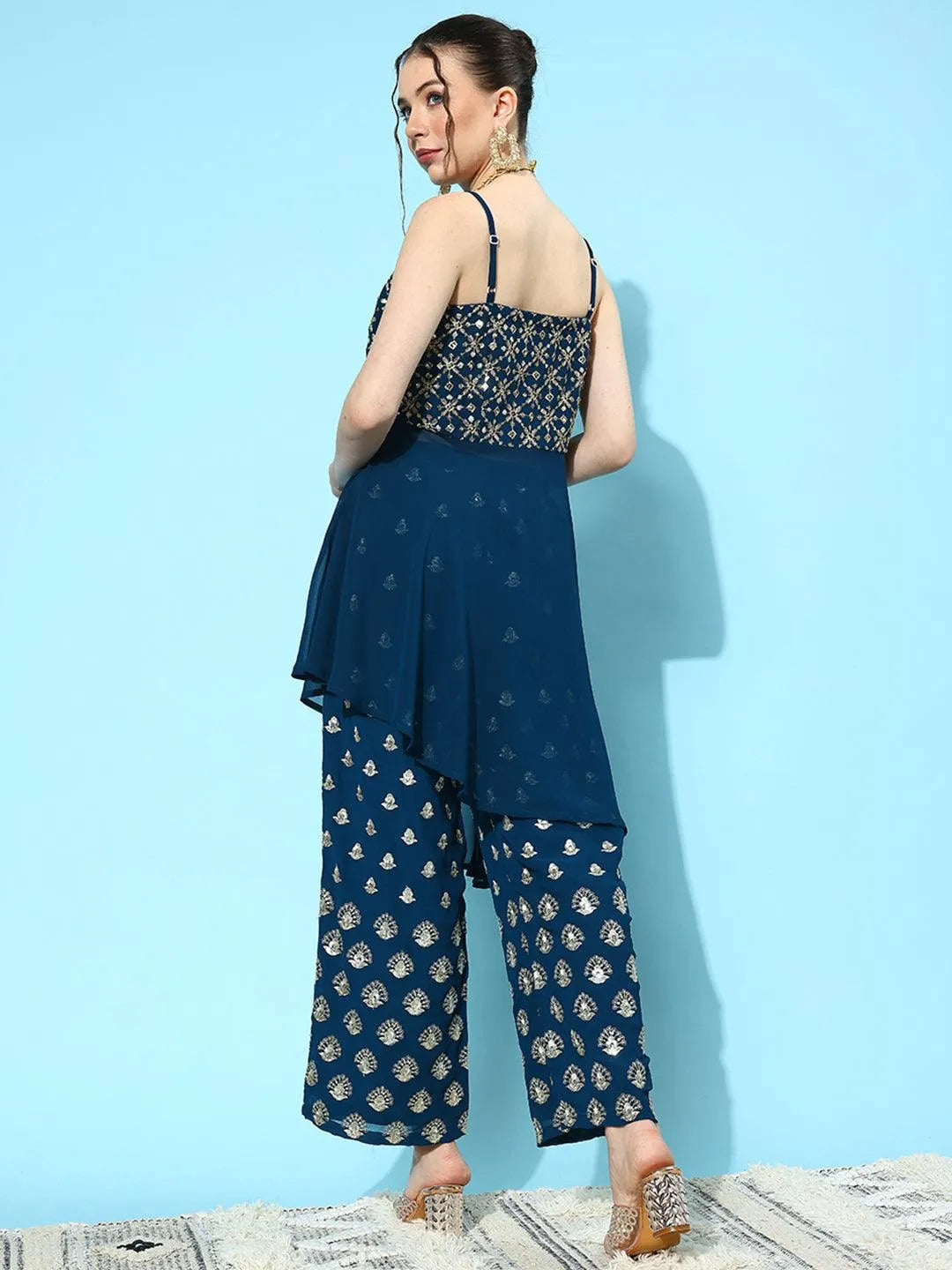 Blue Embellished Georgette Co-Ords