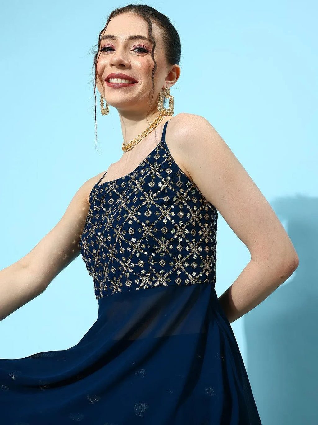 Blue Embellished Georgette Co-Ords