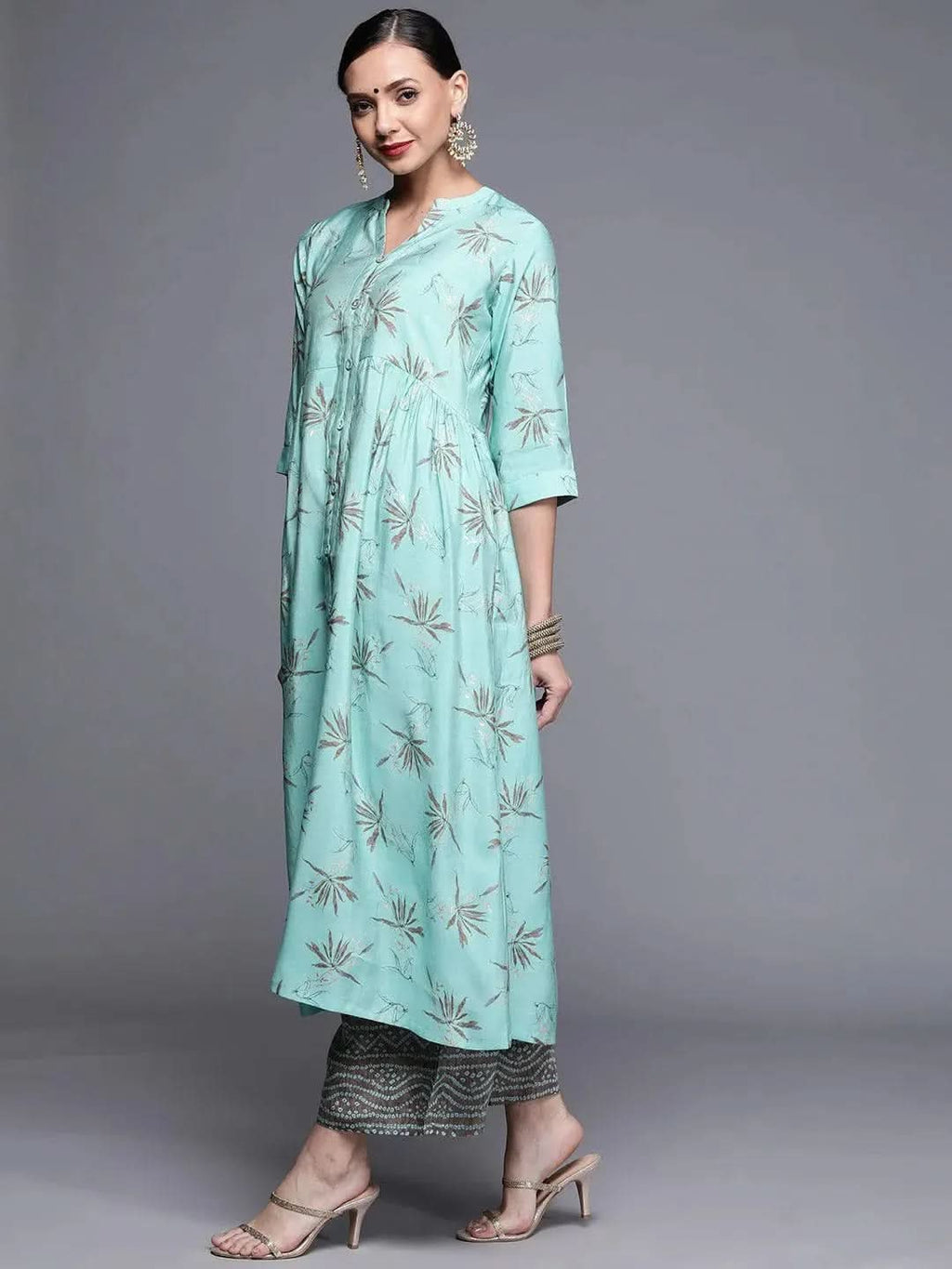Blue Printed Chanderi Silk Kurta - Libas