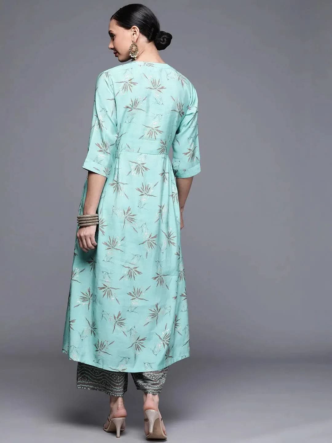 Blue Printed Chanderi Silk Kurta - Libas
