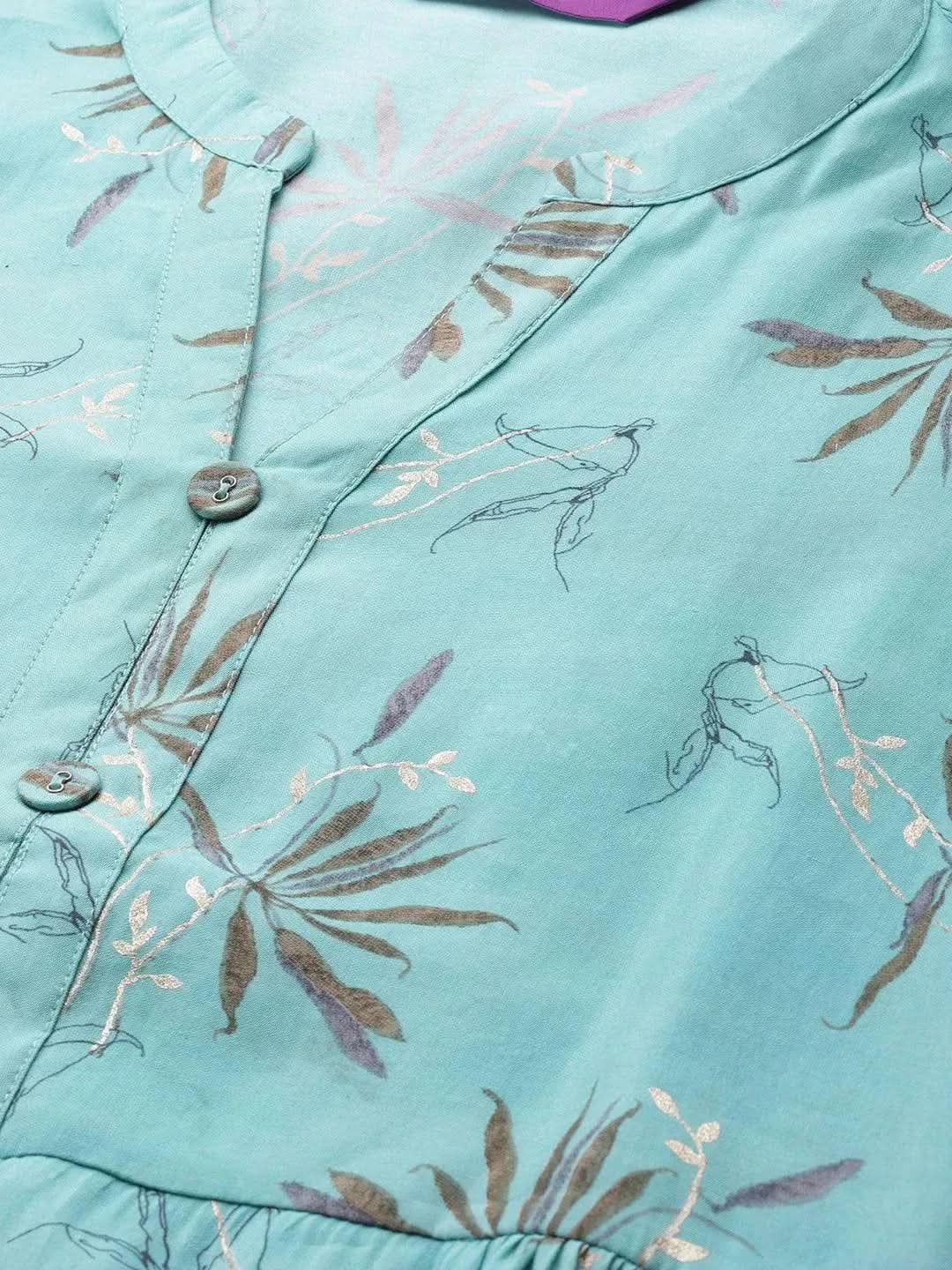 Blue Printed Chanderi Silk Kurta - Libas