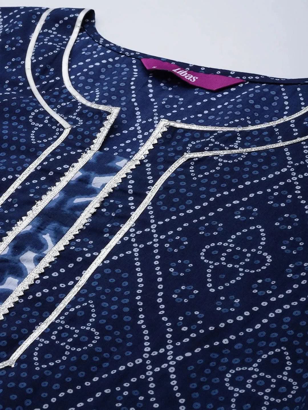 Blue Printed Cotton Straight Kurta With Palazzos & Dupatta