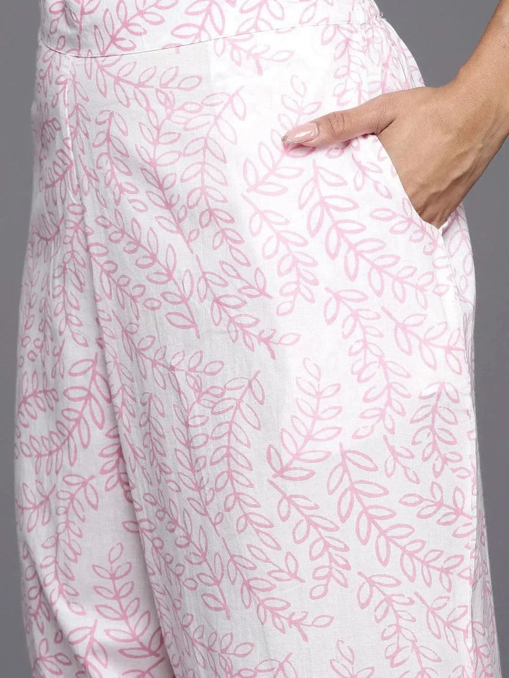 Blue Printed Cotton Straight Kurta With Trousers & Dupatta