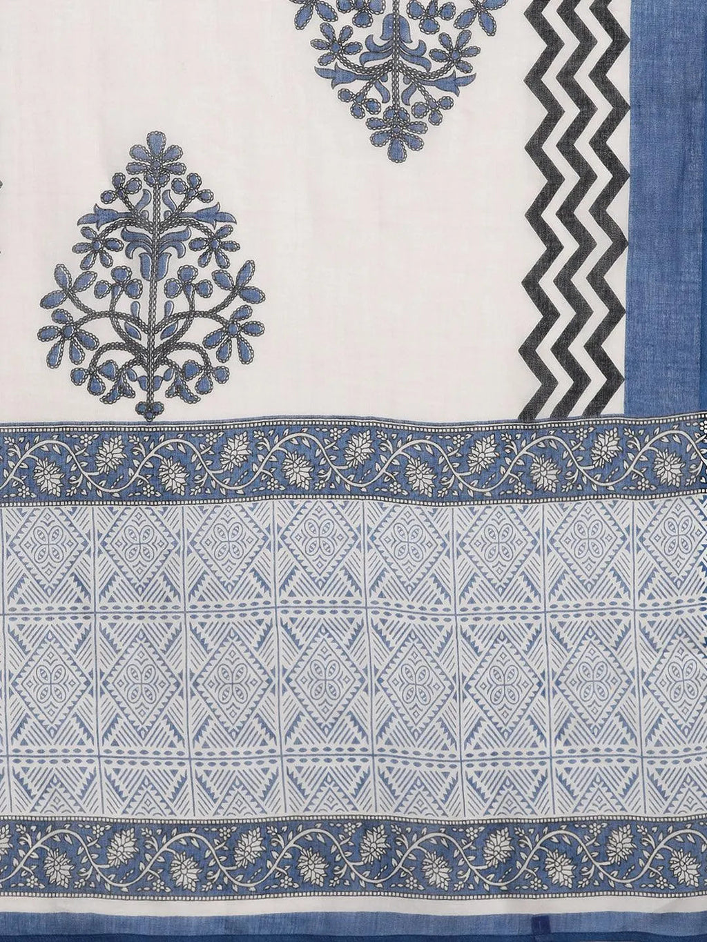 Blue Printed Cotton Straight Suit With Dupatta