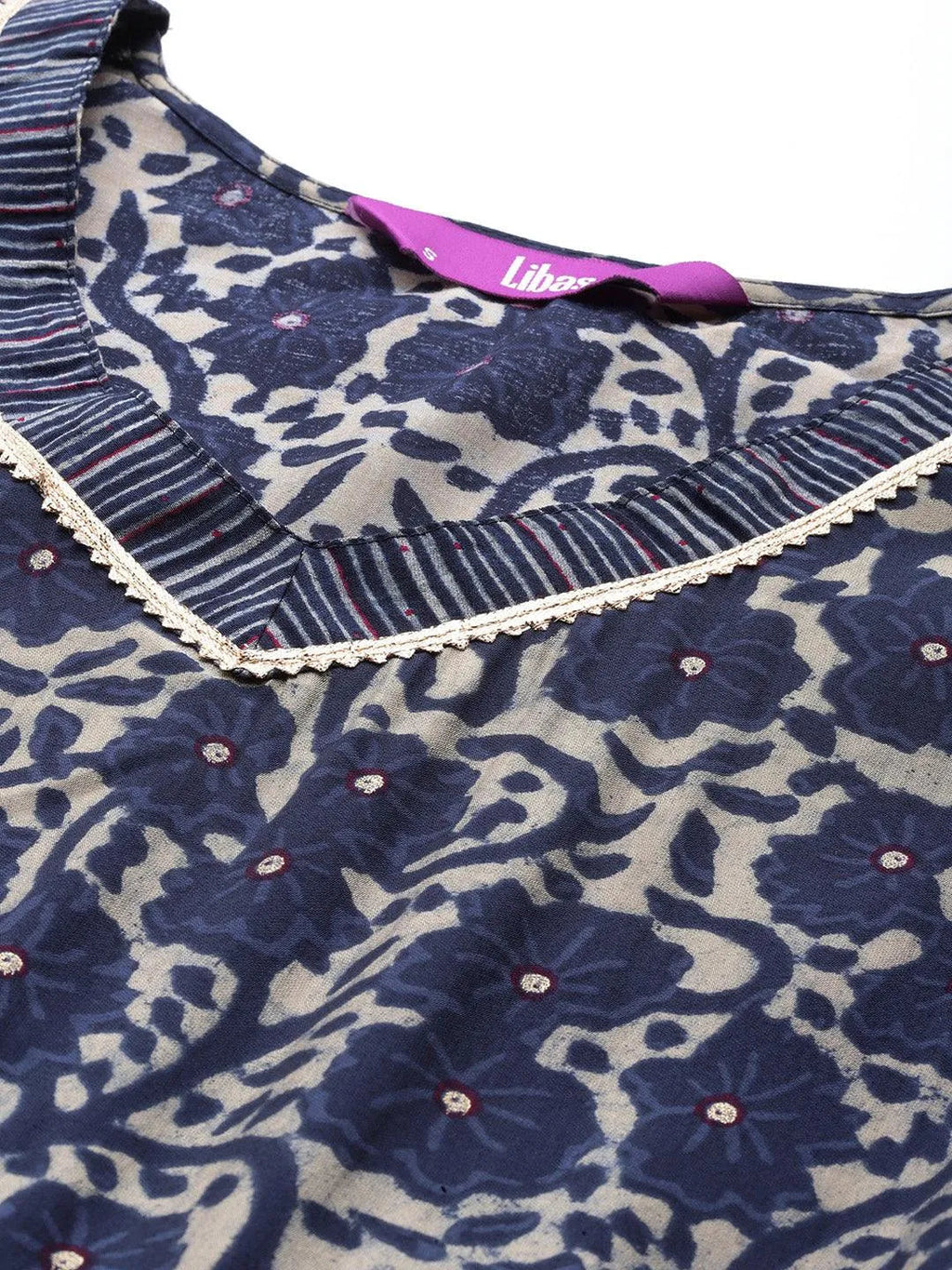 Blue Printed Silk Blend A-Line Kurta With Trousers & Dupatta