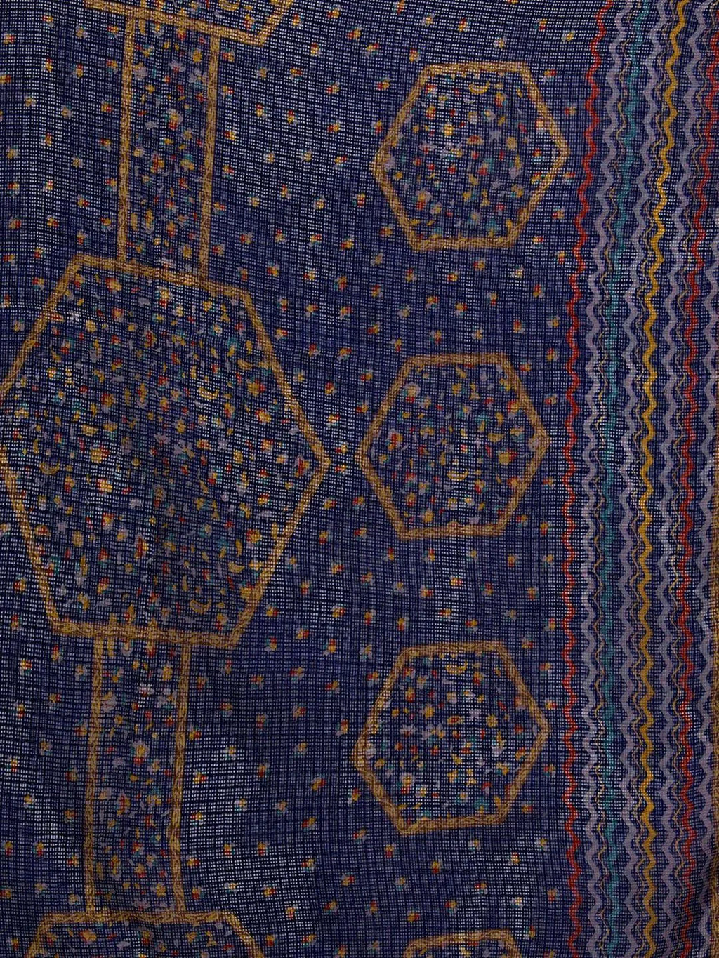 Blue Printed Silk Blend Straight Suit With Dupatta