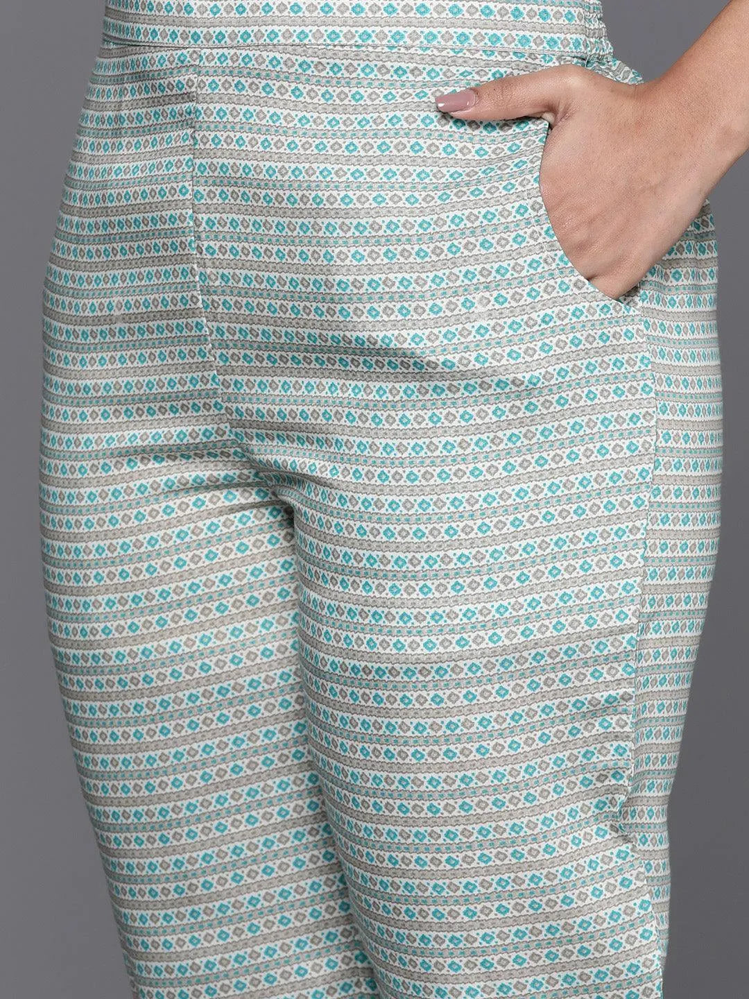 Blue Yoke Design Silk Blend Straight Suit With Dupatta