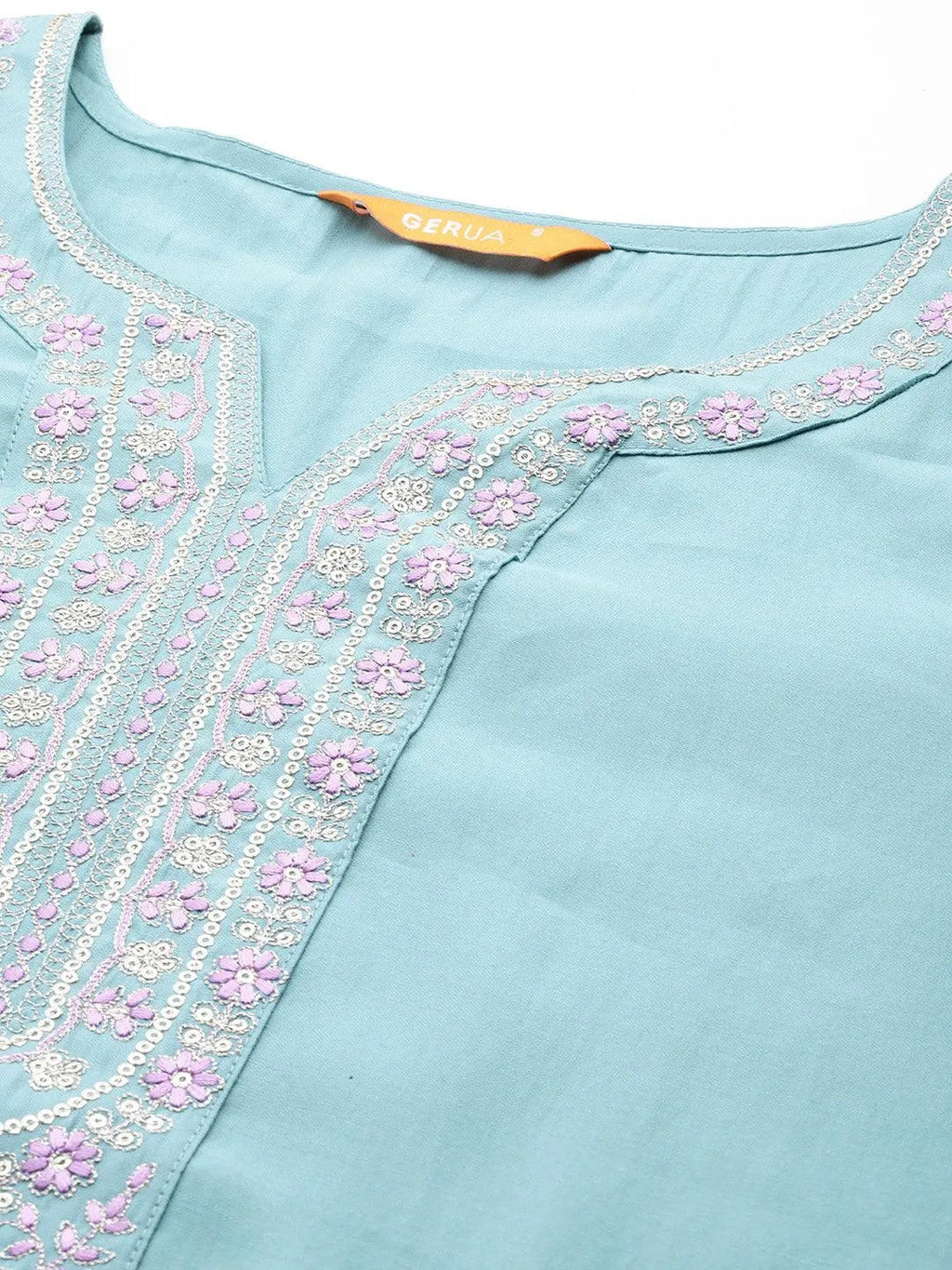 Blue Yoke Design Silk Blend Straight Suit With Dupatta