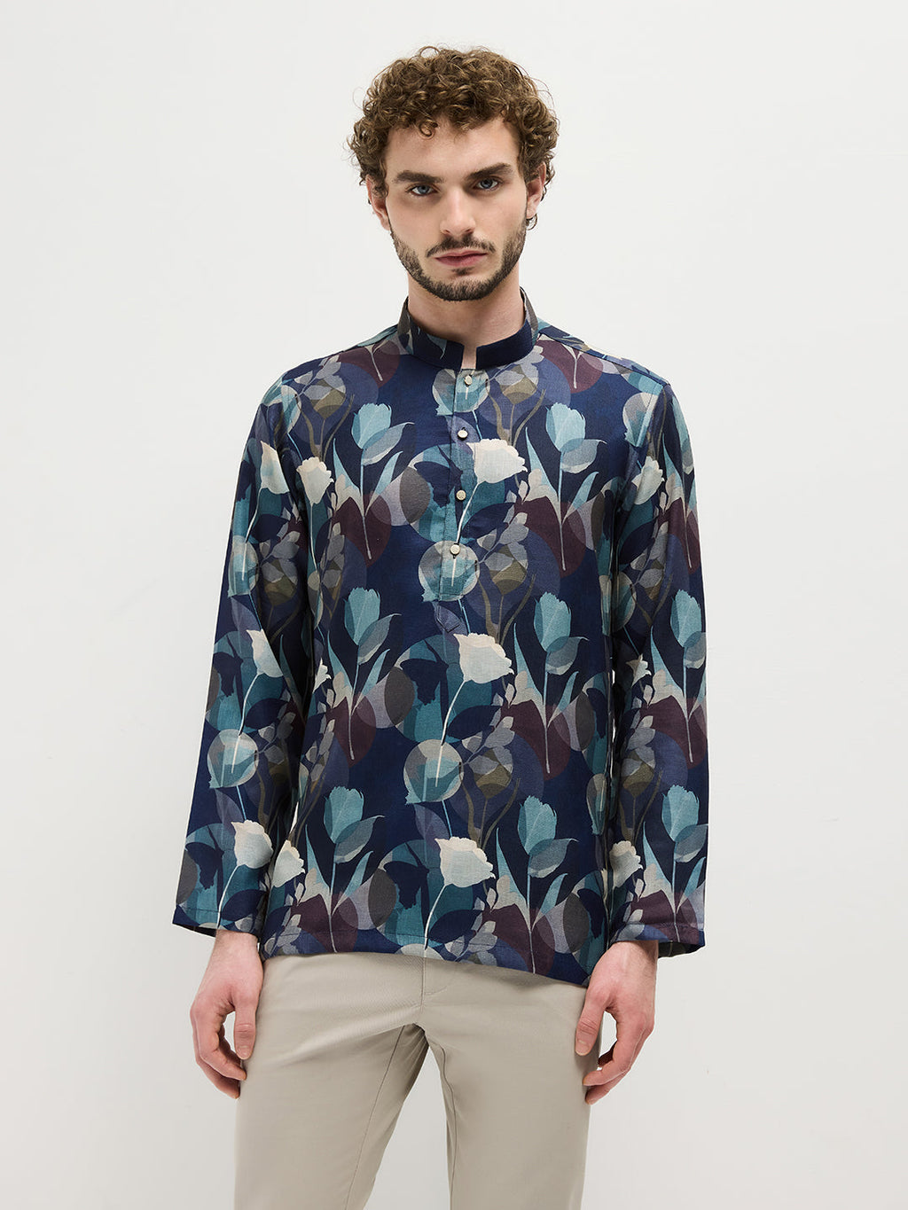 Dark Blue Floral Printed Kurta