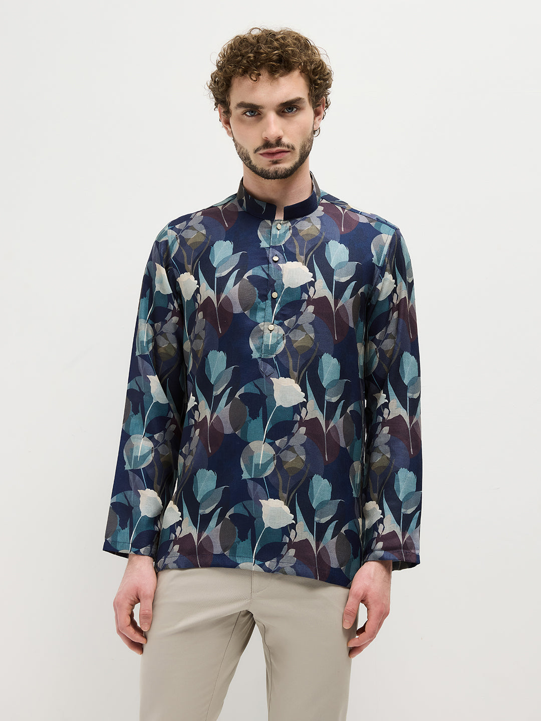 Dark Blue Floral Printed Kurta