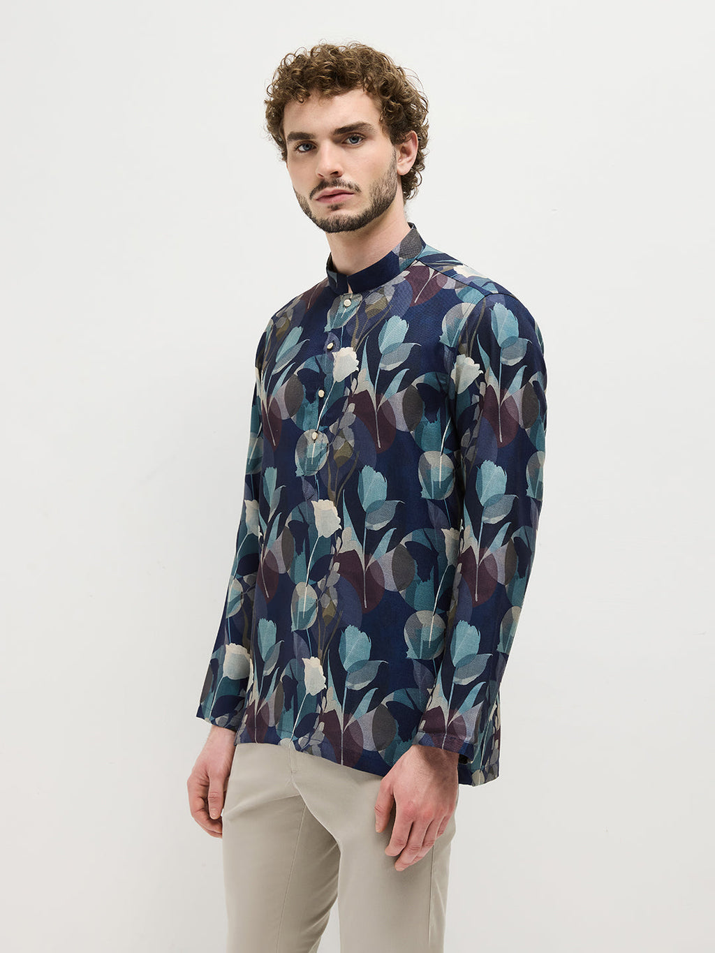 Dark Blue Floral Printed Kurta
